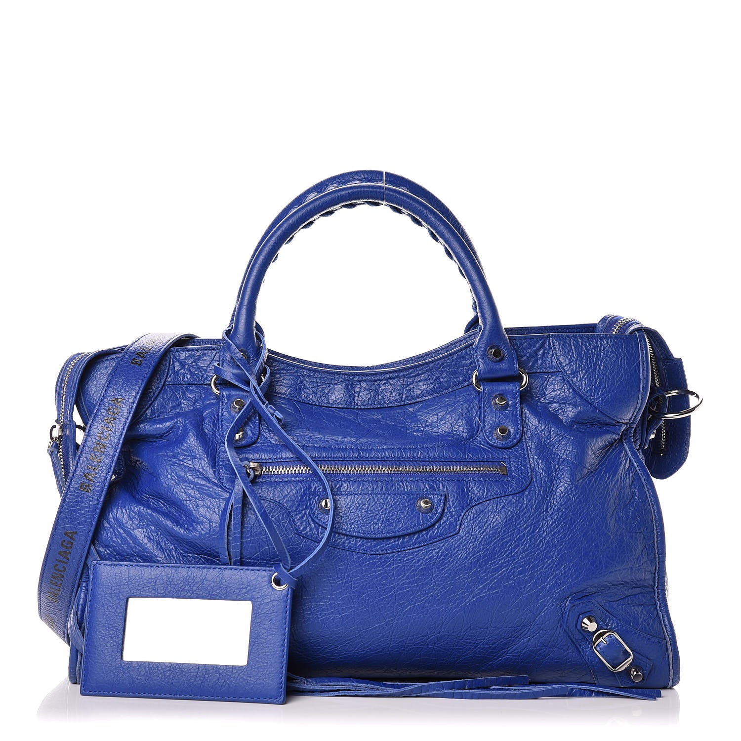 Balenciaga Agneau Classic Silver Hardware City Logo Strap Bleu Electric Black 1 of 15