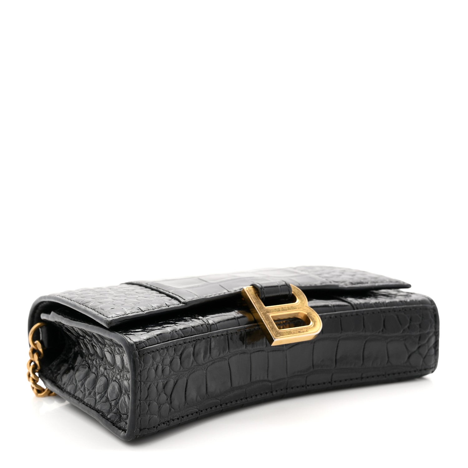 Balenciaga Shiny Calfskin Crocodile Embossed Hourglass Chain Bag  Black 4 of 10