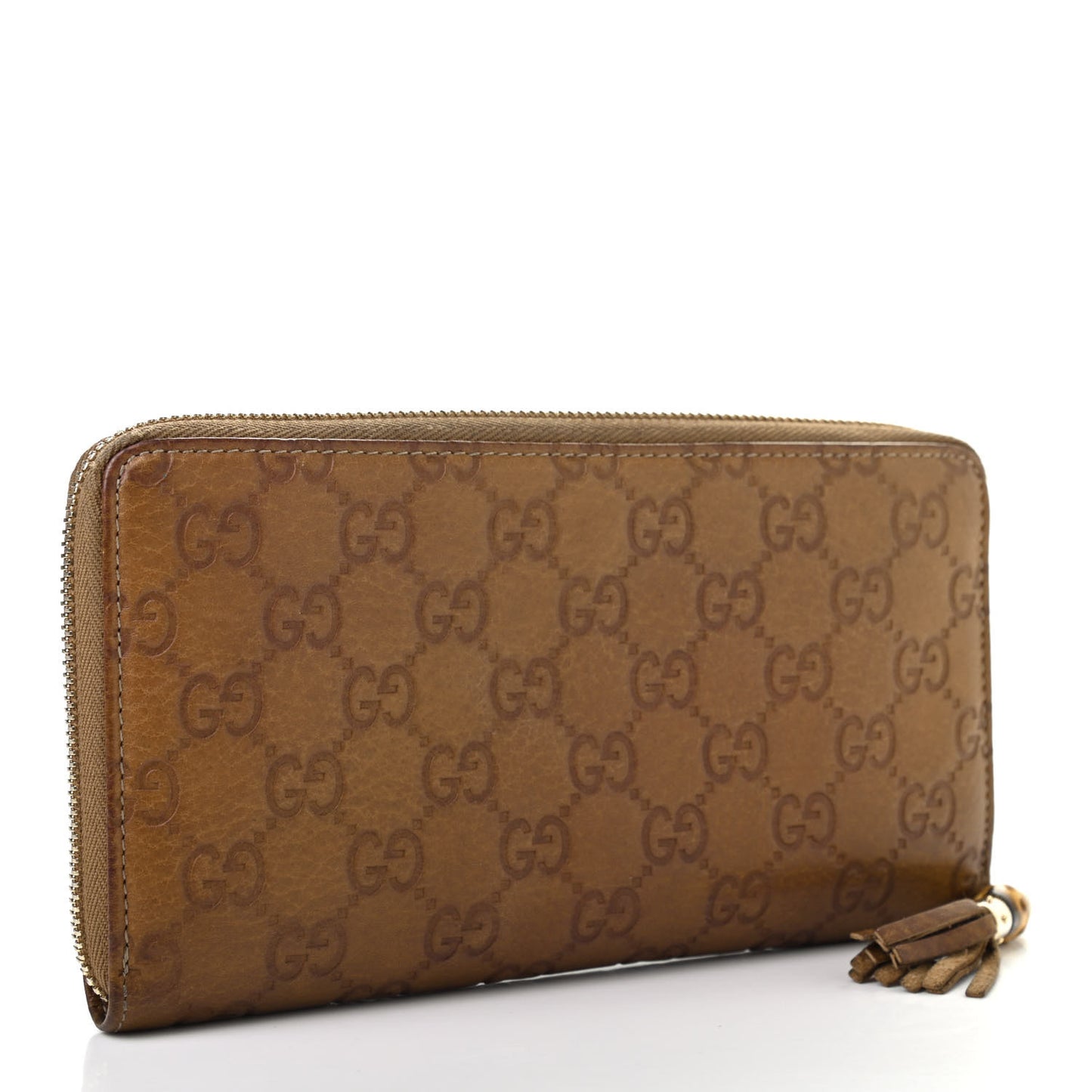 Guccissima Bamboo Tassel Zip Around Wallet Natural Brown