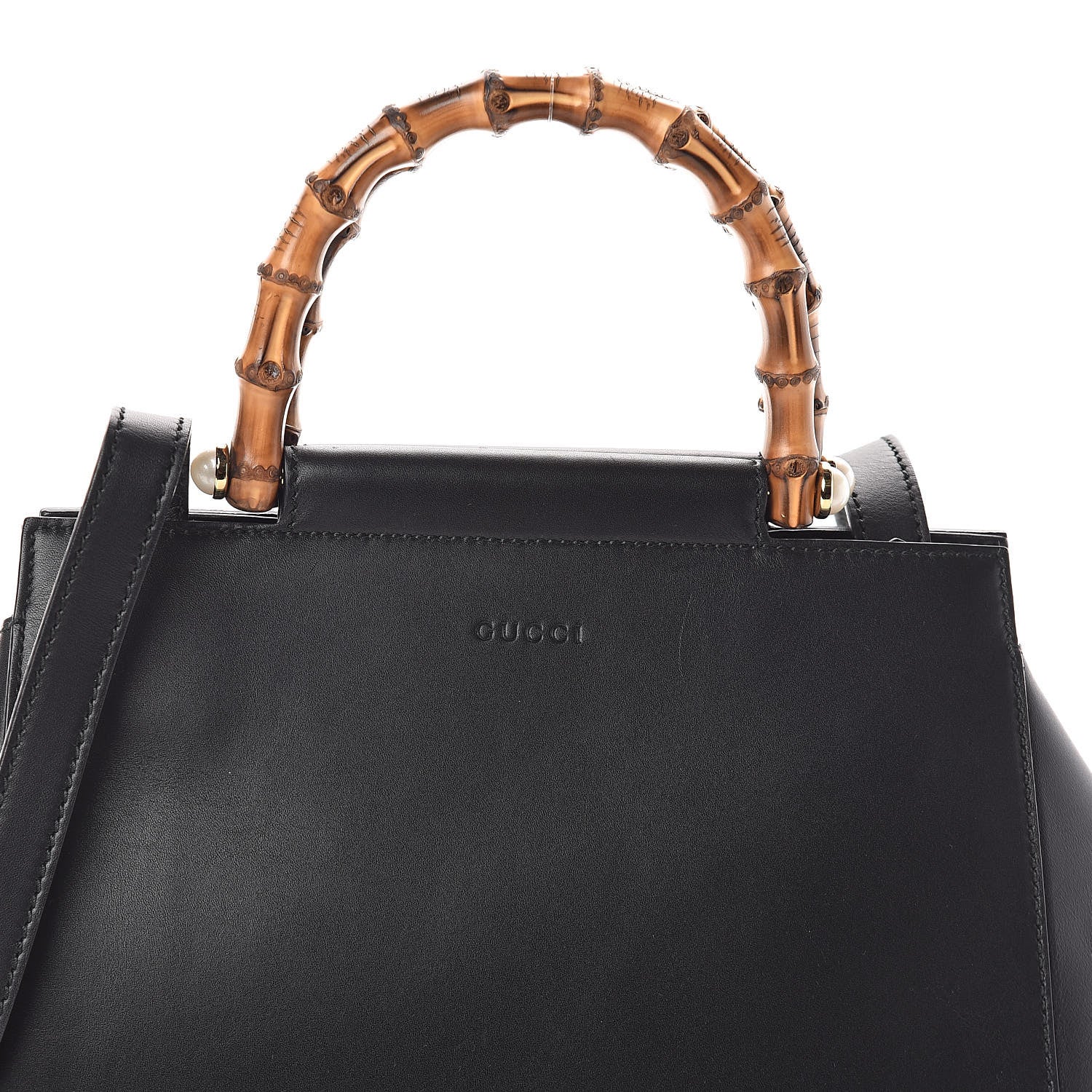 Gucci Nappa Bamboo Small Nymphaea Top Handle Bag Black 7 of 10