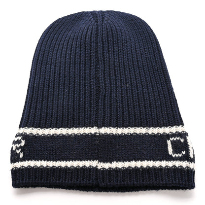 Christian Dior Cashmere Wool D-White Beanie Navy Blue White 3 of 5
