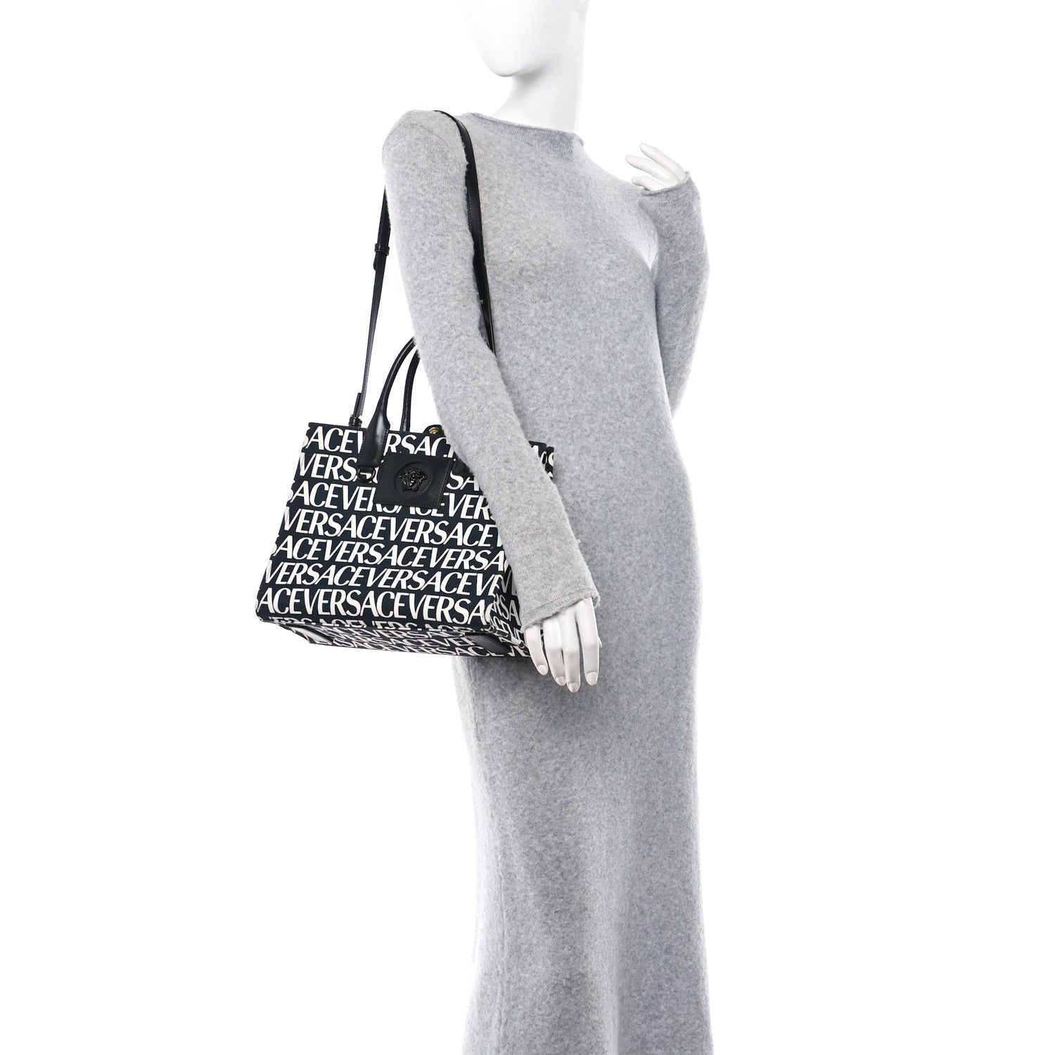 Versace Canvas Calfskin Allover La Medusa Small Tote Black 2 of 10