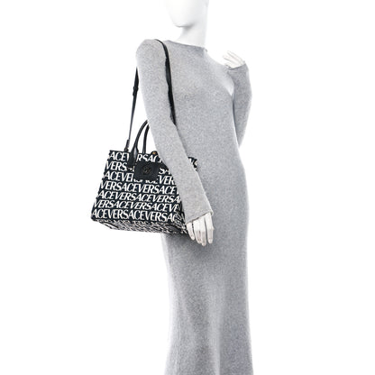 Versace Canvas Calfskin Allover La Medusa Small Tote Black 2 of 10