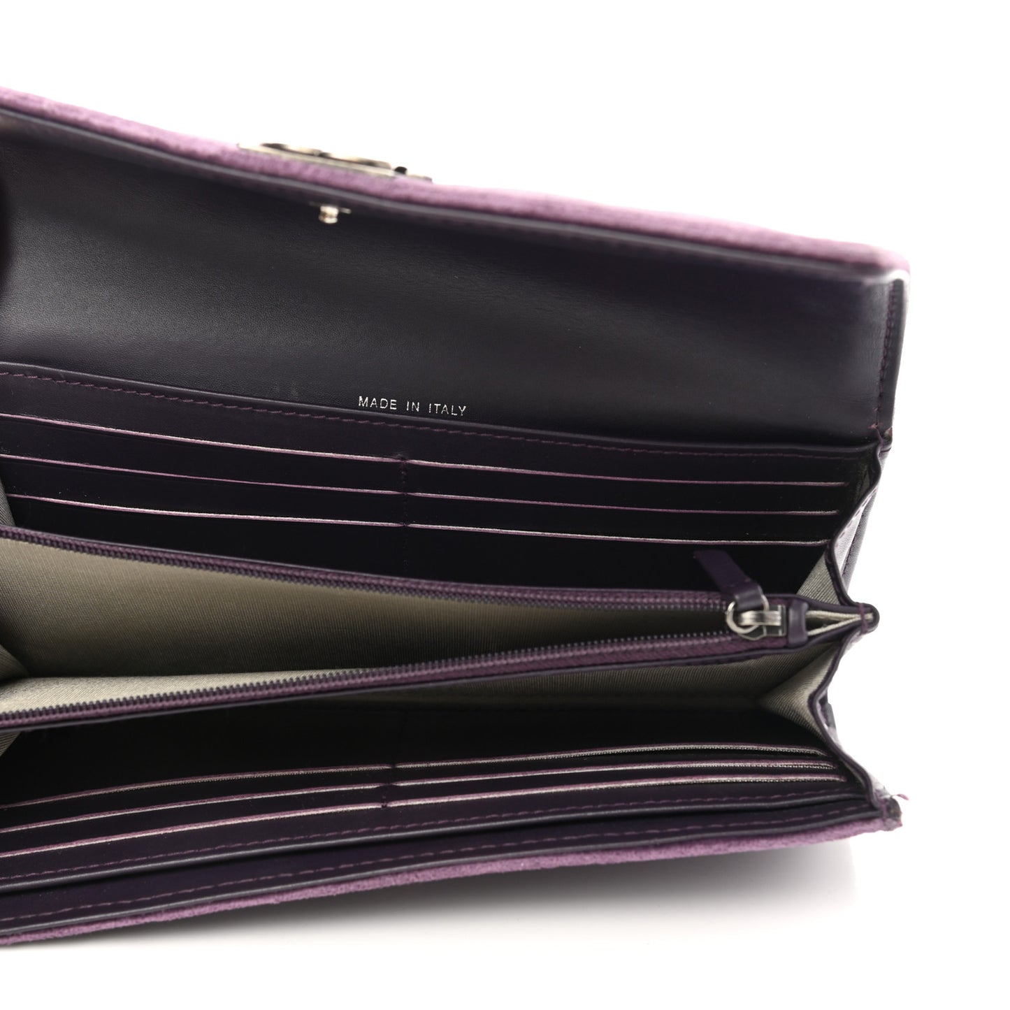 Velvet Quilted Large Boy Gusset Flap Wallet Purple
