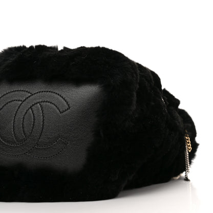 Chanel Fur Chain Drawstring Bucket Bag Black 10 of 11