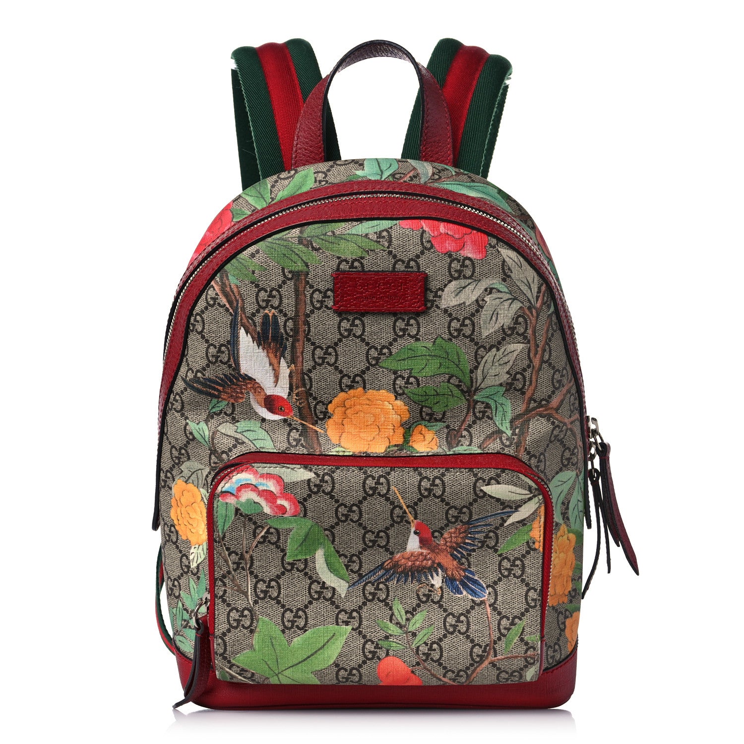 Gucci GG Supreme Monogram Tian Web Small Day Backpack Beige Multicolor Red 1 of 14