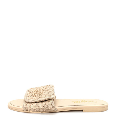 Chanel Crochet CC Mules Sandals 38.5 Beige 1 of 9