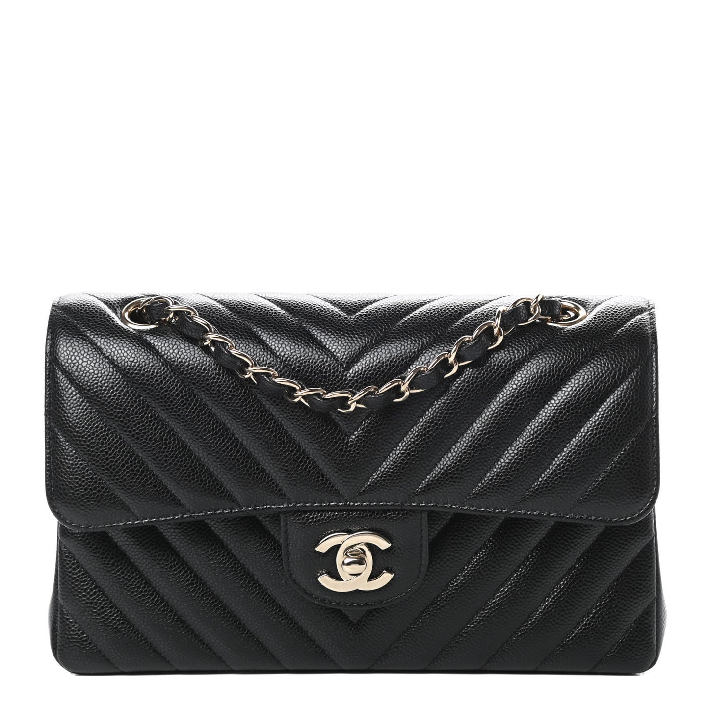 Caviar Chevron Quilted Small Double Flap Black