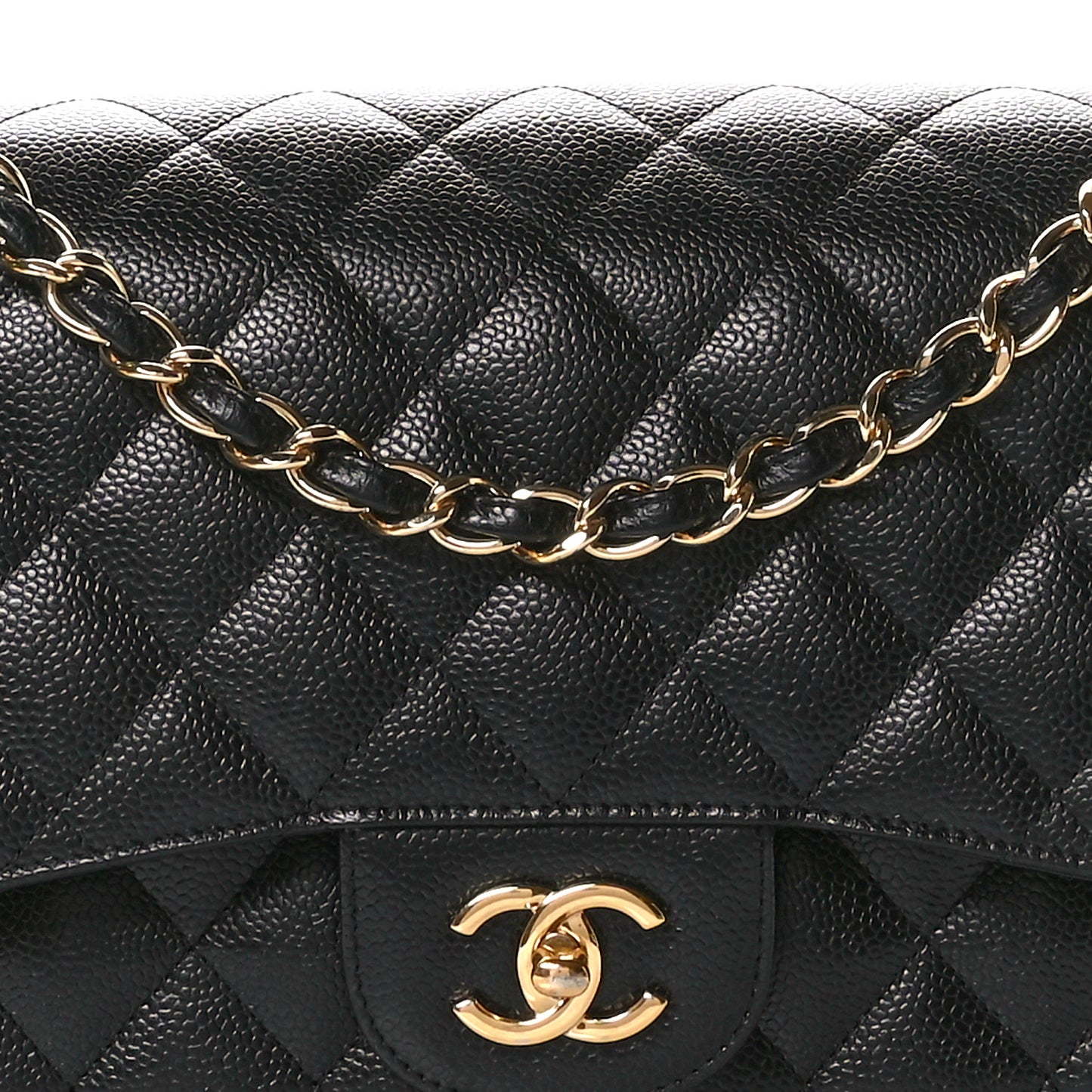 Caviar Quilted Jumbo Double Flap Black