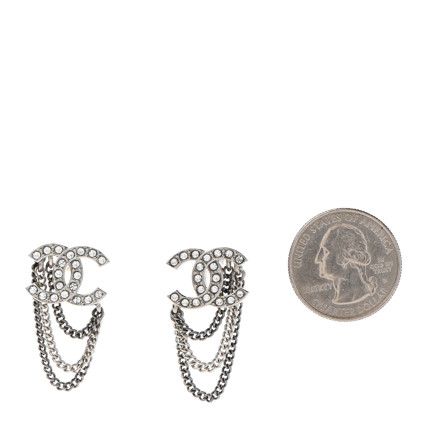 Crystal Chain CC Earrings Silver