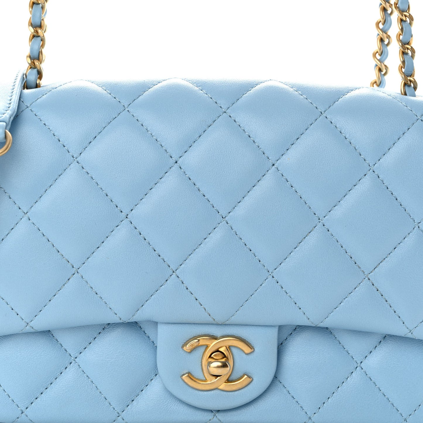 Lambskin Quilted Small Wenge Wood Flap Light Blue