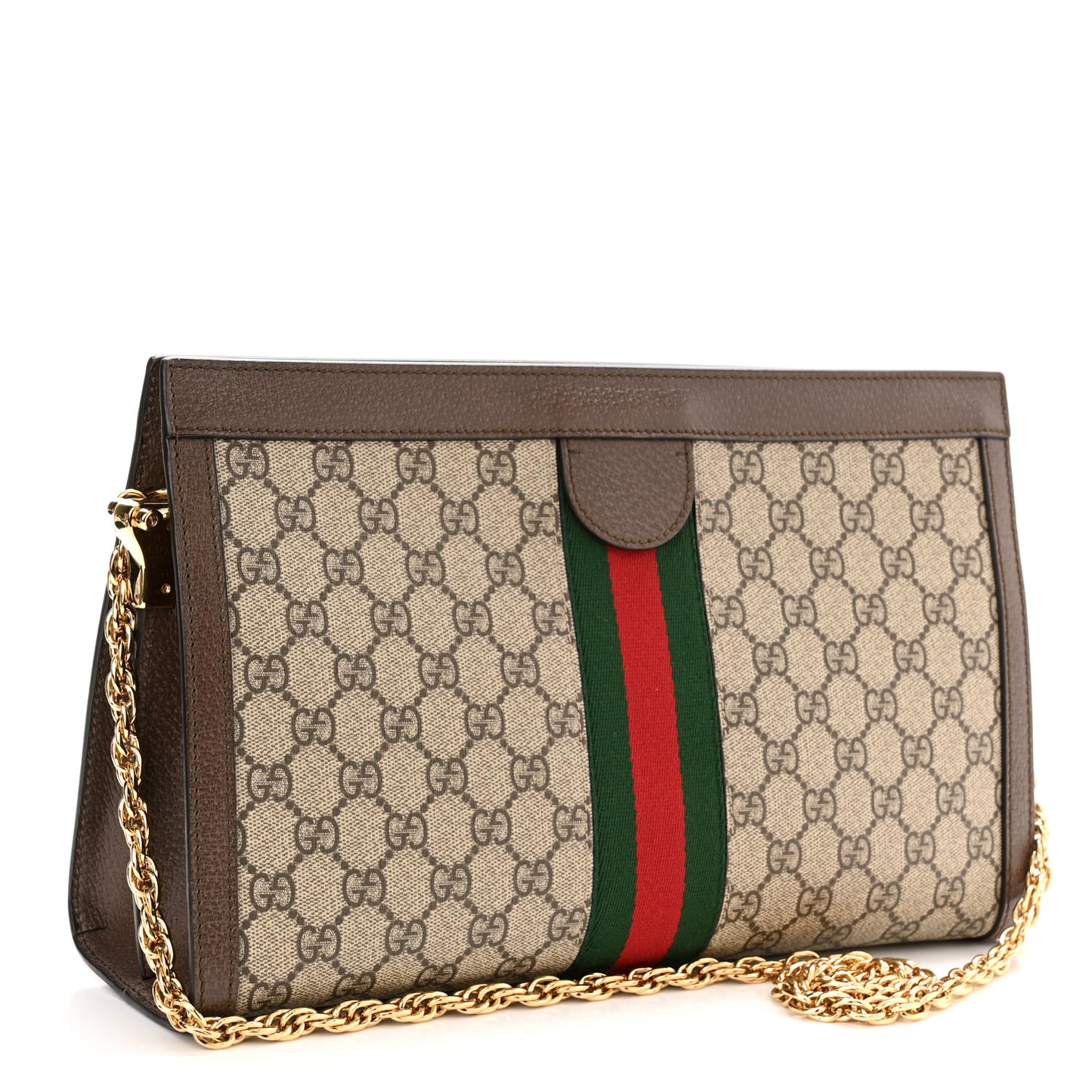 GG Supreme Monogram Web Medium Ophidia Chain Shoulder Bag Brown