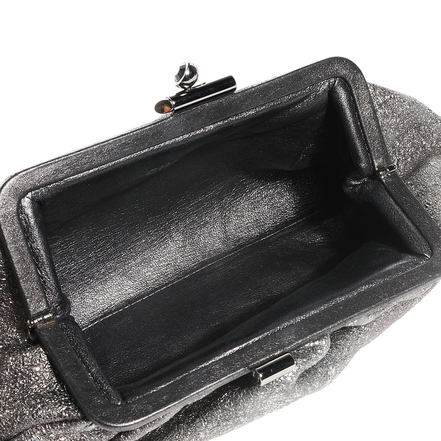 Crinkled Metallic Lambskin Clutch Dark Silver