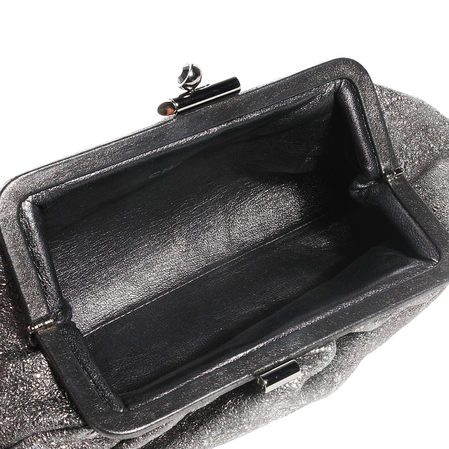 Chanel Crinkled Metallic Lambskin Clutch Dark Silver 5 of 9