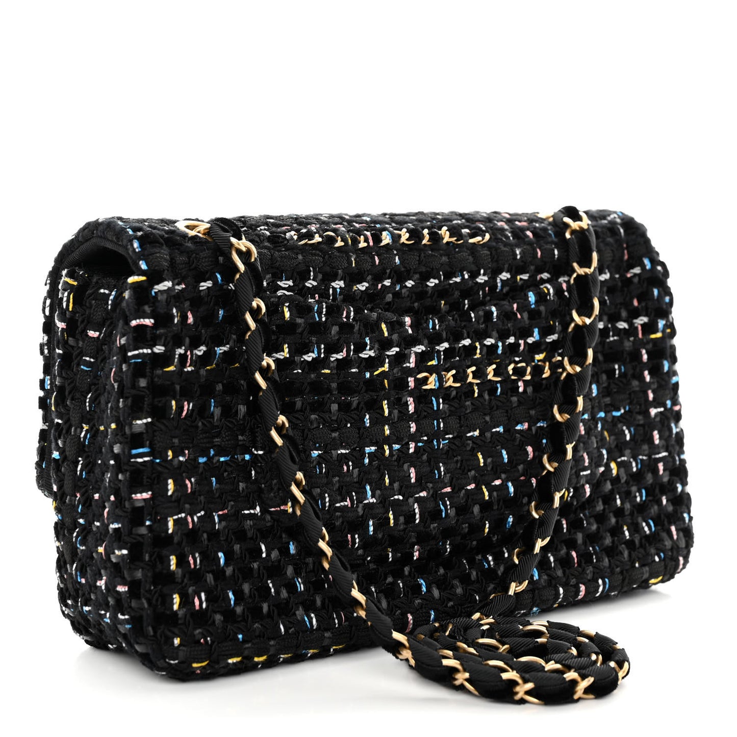 Cotton Raffia Lambskin Woven Medium Single Flap Black