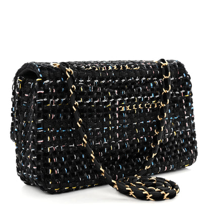 Chanel Cotton Raffia Lambskin Woven Medium Single Flap Black 3 of 12