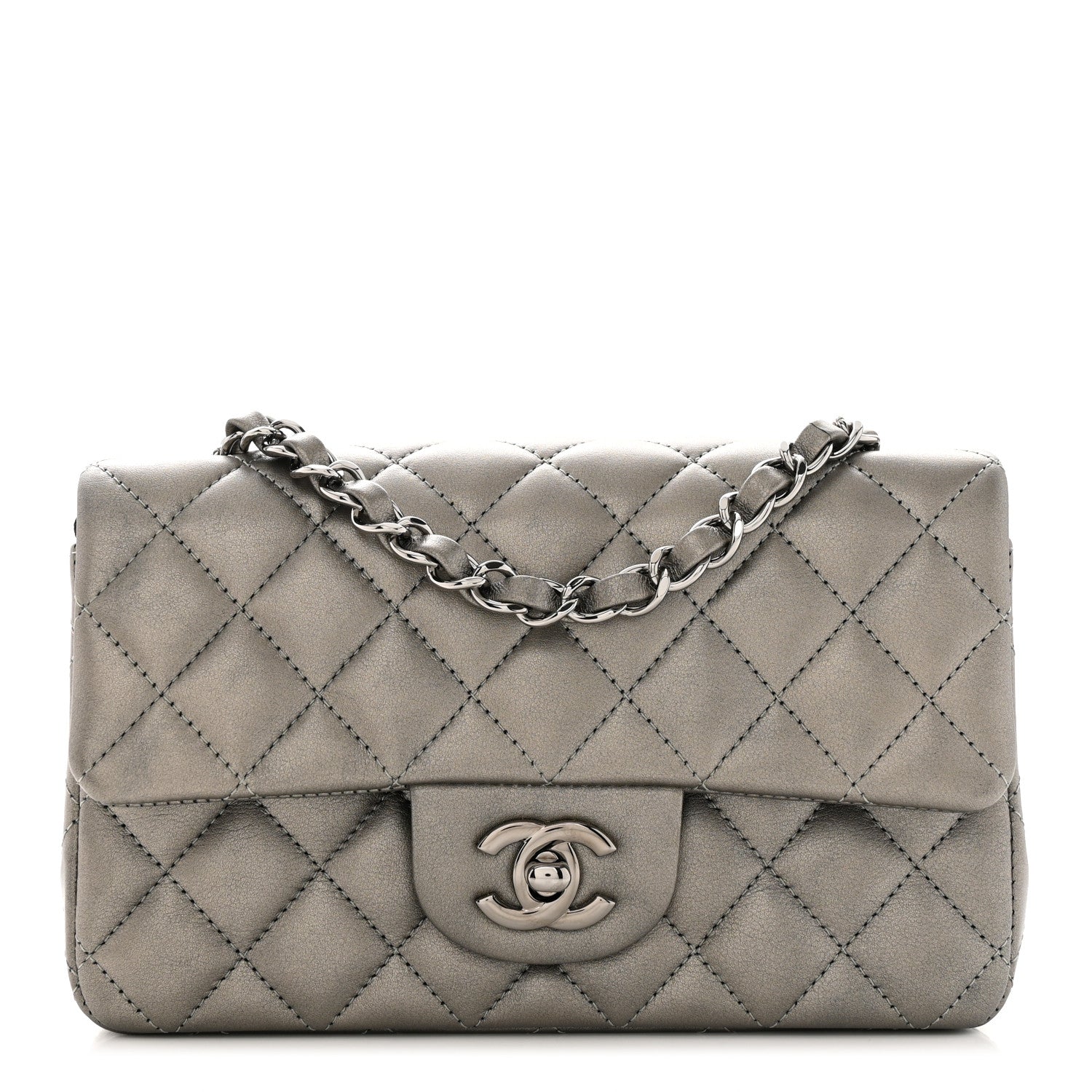 Chanel Metallic Calfskin Quilted Mini Rectangular Flap Ruthenium 1 of 10