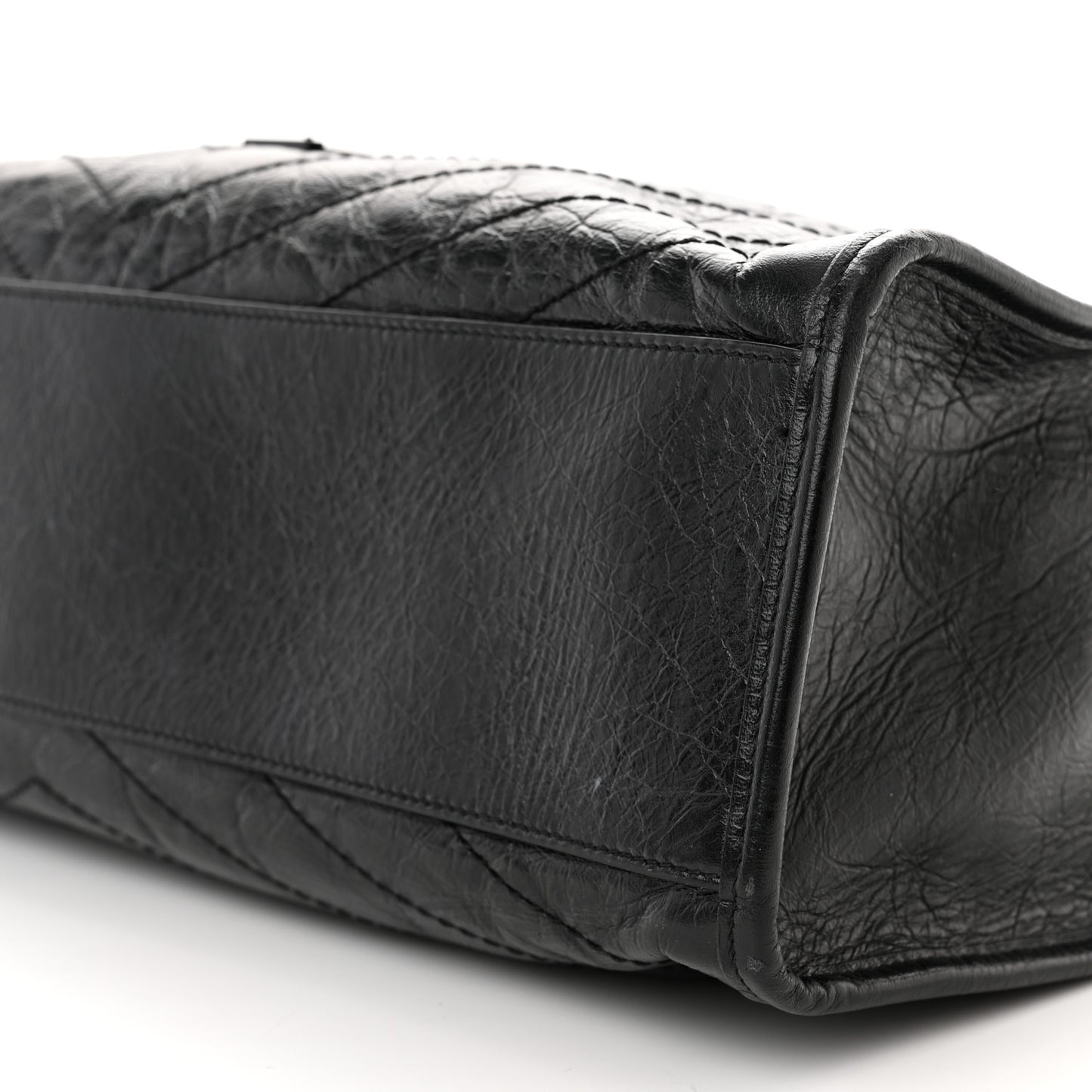 Crinkled Calfskin Matelasse Monogram Large Niki Shopper Tote Black