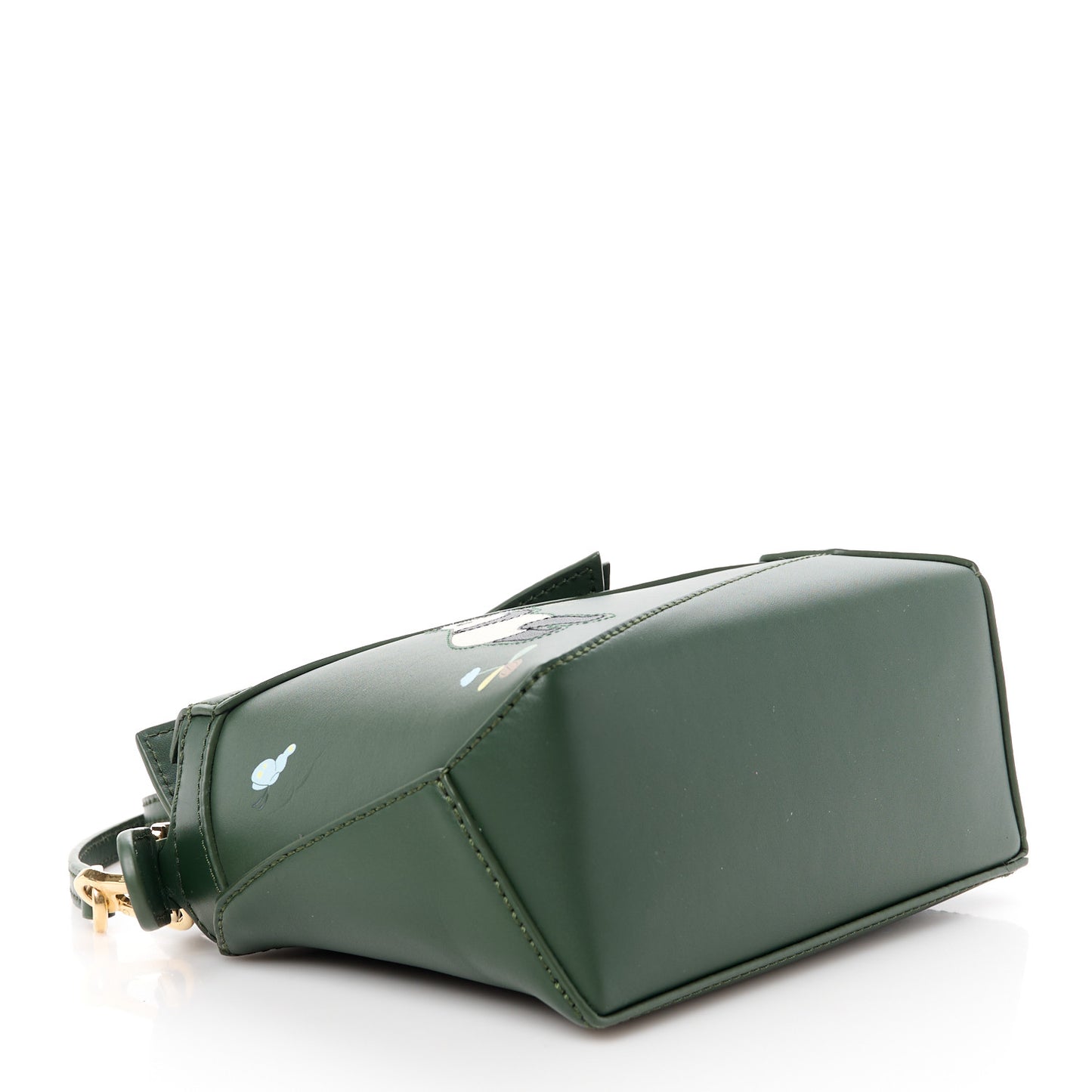 X SUNA FUJITA Satin Calfskin Mini Pandas Puzzle Edge Bag Bottle Green