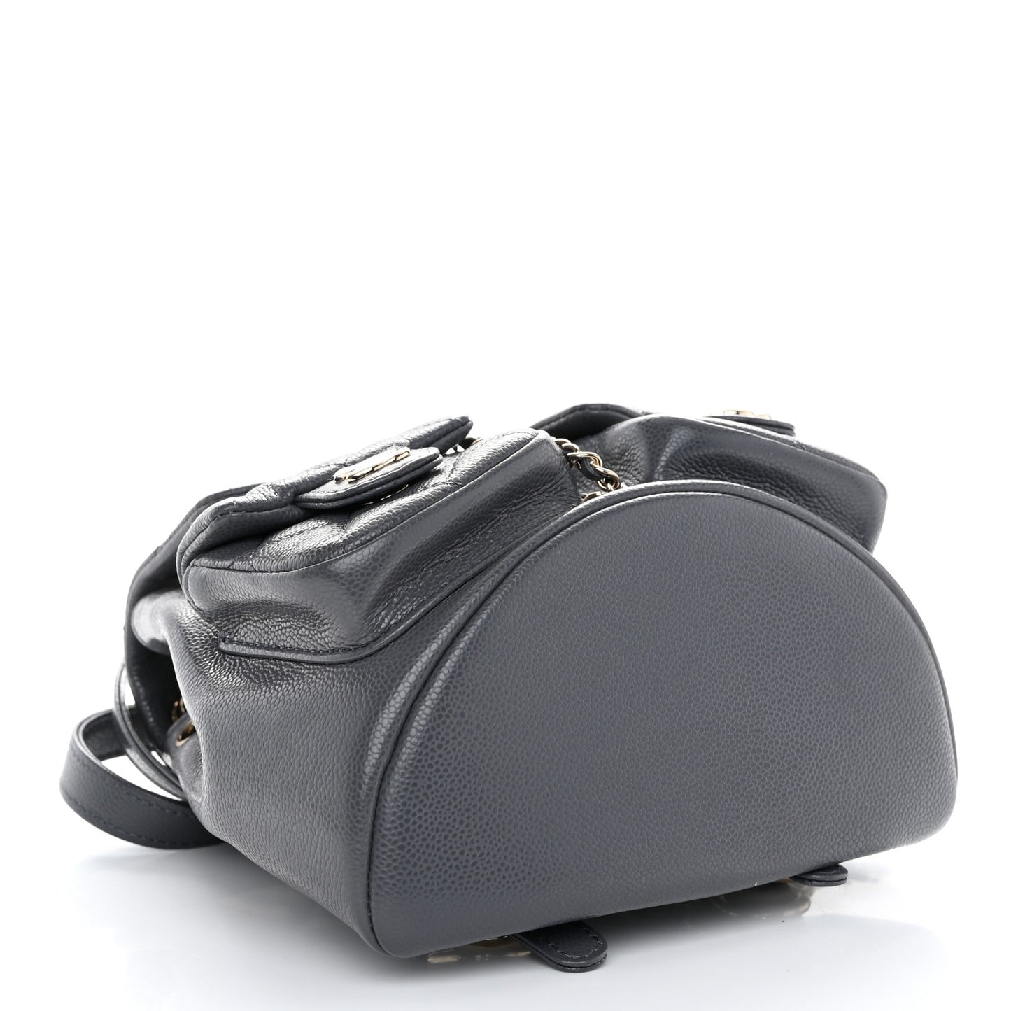 Shiny Caviar Quilted Small Duma Pockets Drawstring Backpack Grey