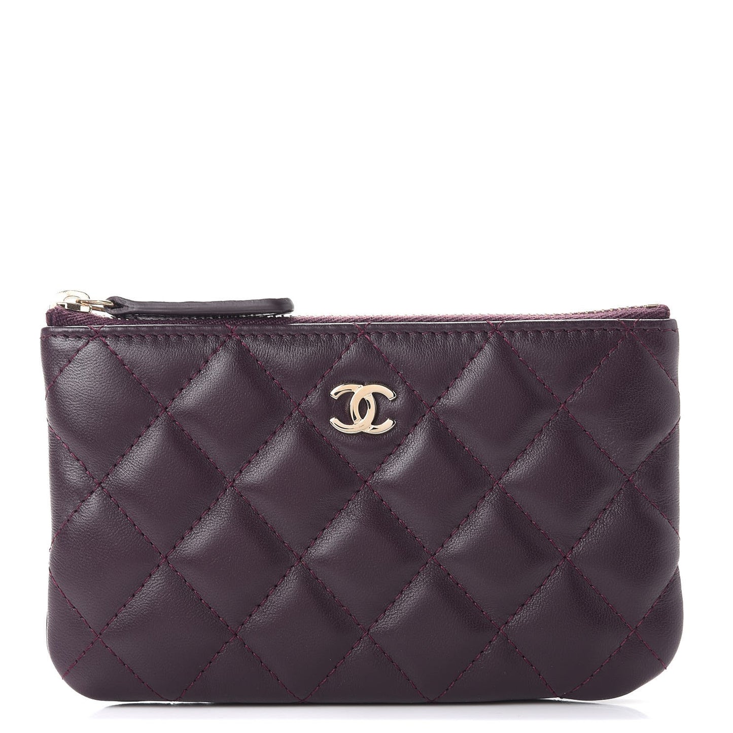 Lambskin Quilted Small Cosmetic Case Dark Purple