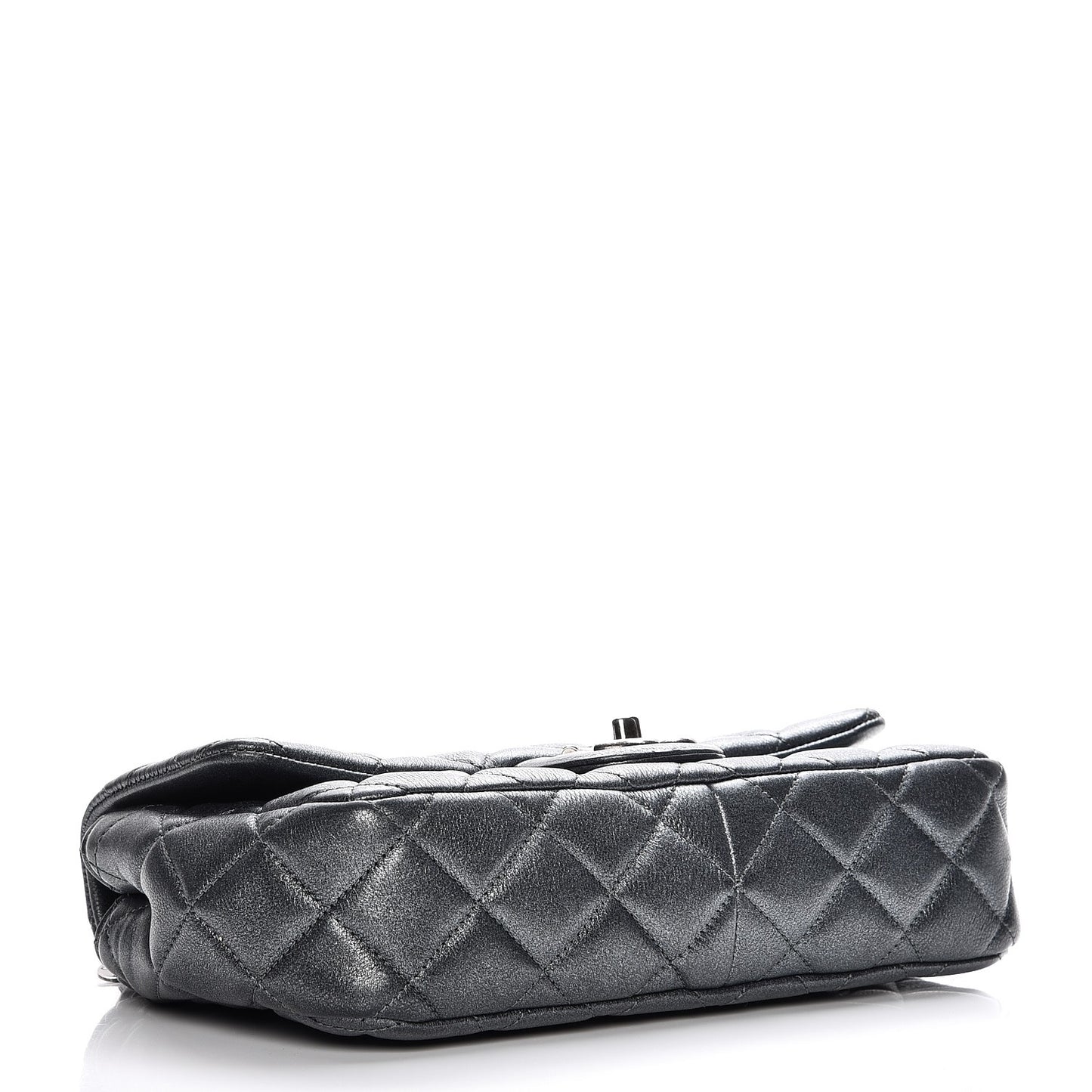 Metallic Calfskin Quilted Medium CC Eyelet Flap Dark Silver