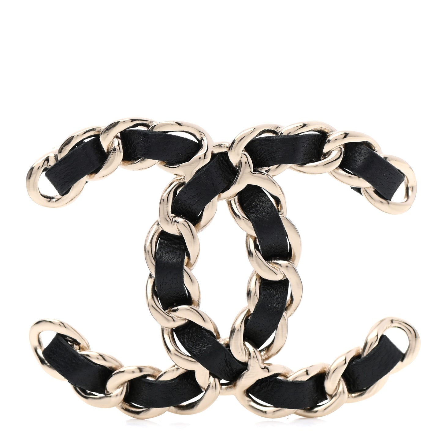 Lambskin Chain CC Brooch Black Gold