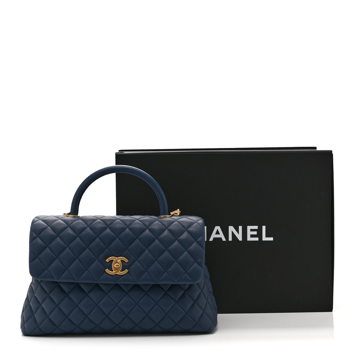 Chanel Caviar Quilted Medium Coco Handle Flap Blue 12 of 12