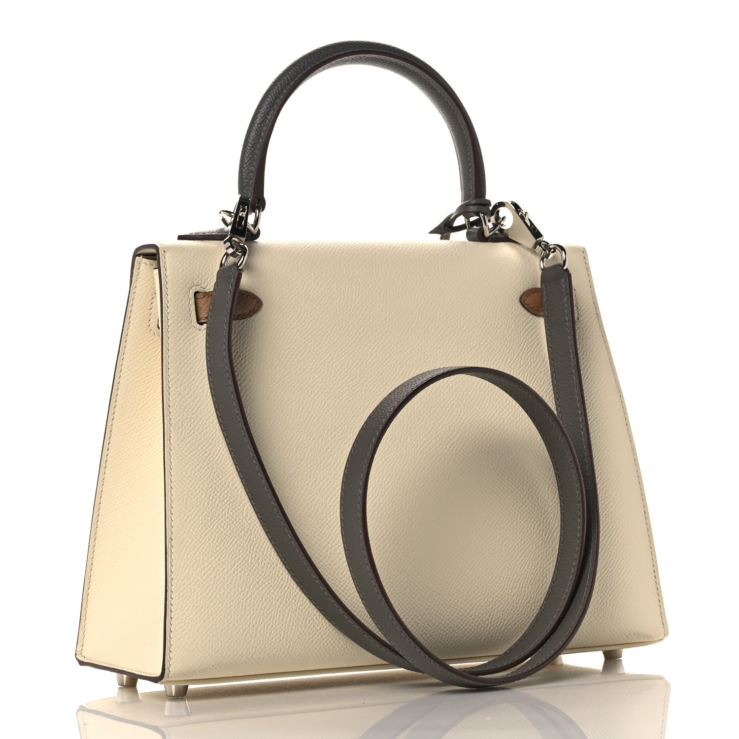 Hermes Epsom Tri-Color Kelly Sellier 25 Nata Chai Gris Meyer 3 of 38