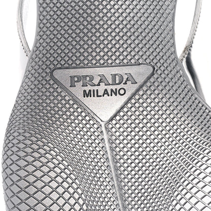 Prada Spazzolato Triangle Logo Pointed Toe 45mm Slingback Pumps 37.5 Argento 6 of 10