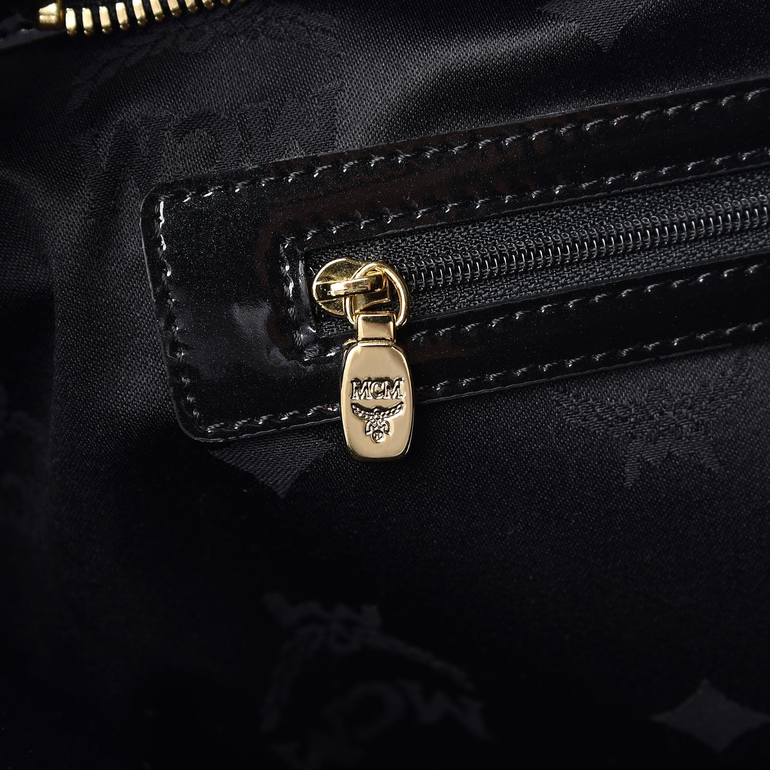MCM Monogram Patent Shopping Tote Black 10 of 14