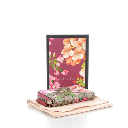 Gucci GG Supreme Monogram Blooms Zip Around Card Case Wallet Beige Multicolor Dry Rose 4 of 6