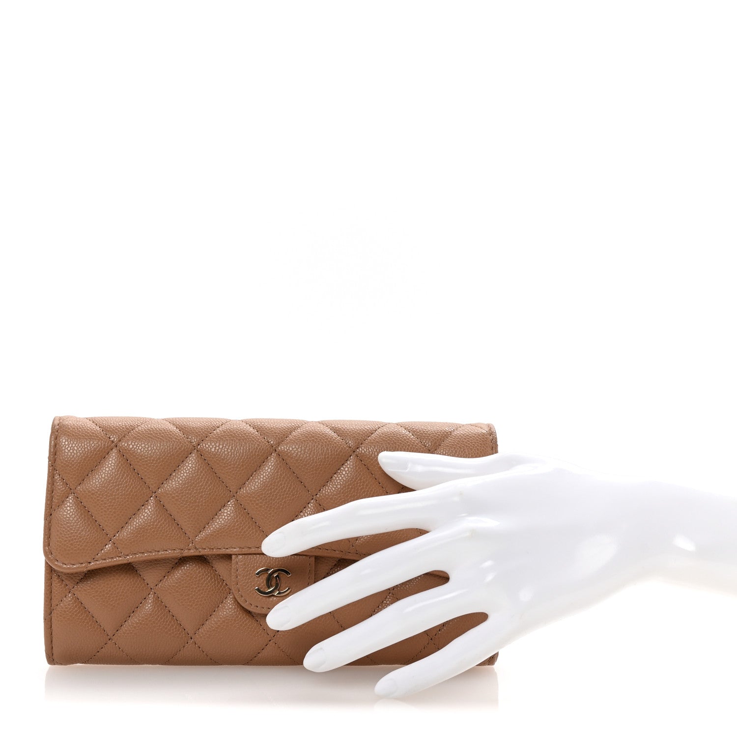 Chanel Caviar Quilted Large Gusset Flap Wallet Beige 2 of 9