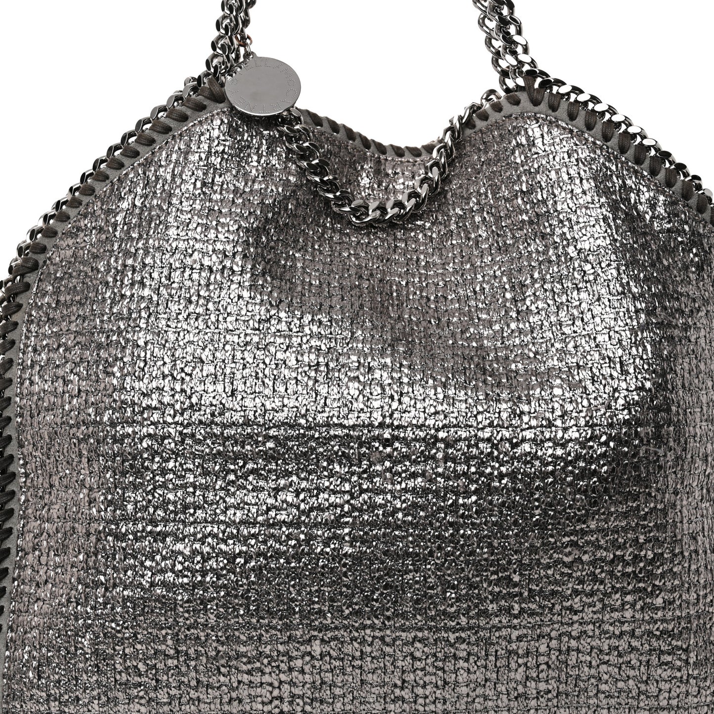 Metallic Woven Boucle Falabella Fold Over Tote Dark Grey