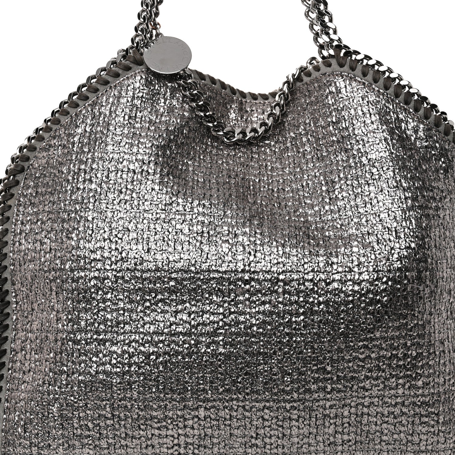 Stella McCartney Metallic Woven Boucle Falabella Fold Over Tote Dark Grey 7 of 9