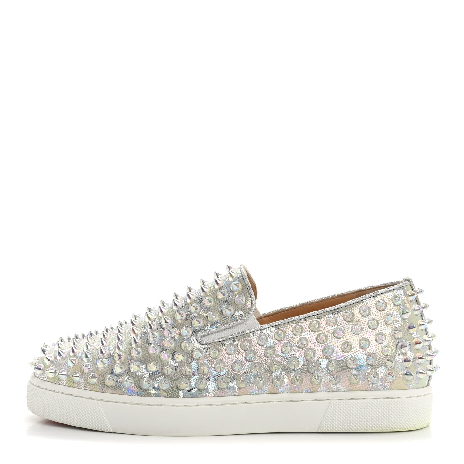 Christian Louboutin Calf Lame Womens Spikes Roller Boat Flat 36.5 White Clear 1 of 10