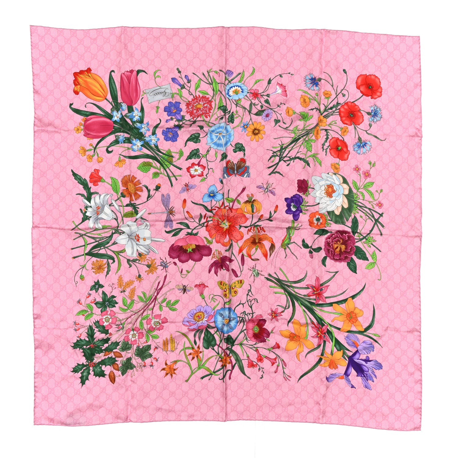Gucci Silk Twill Flora Beauty Square Scarf Roseate 1 of 3