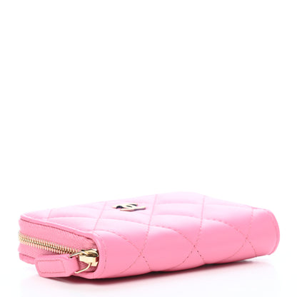 Chanel Lambskin Quilted Zip Around Coin Purse Wallet Pink Yellow 4 of 8