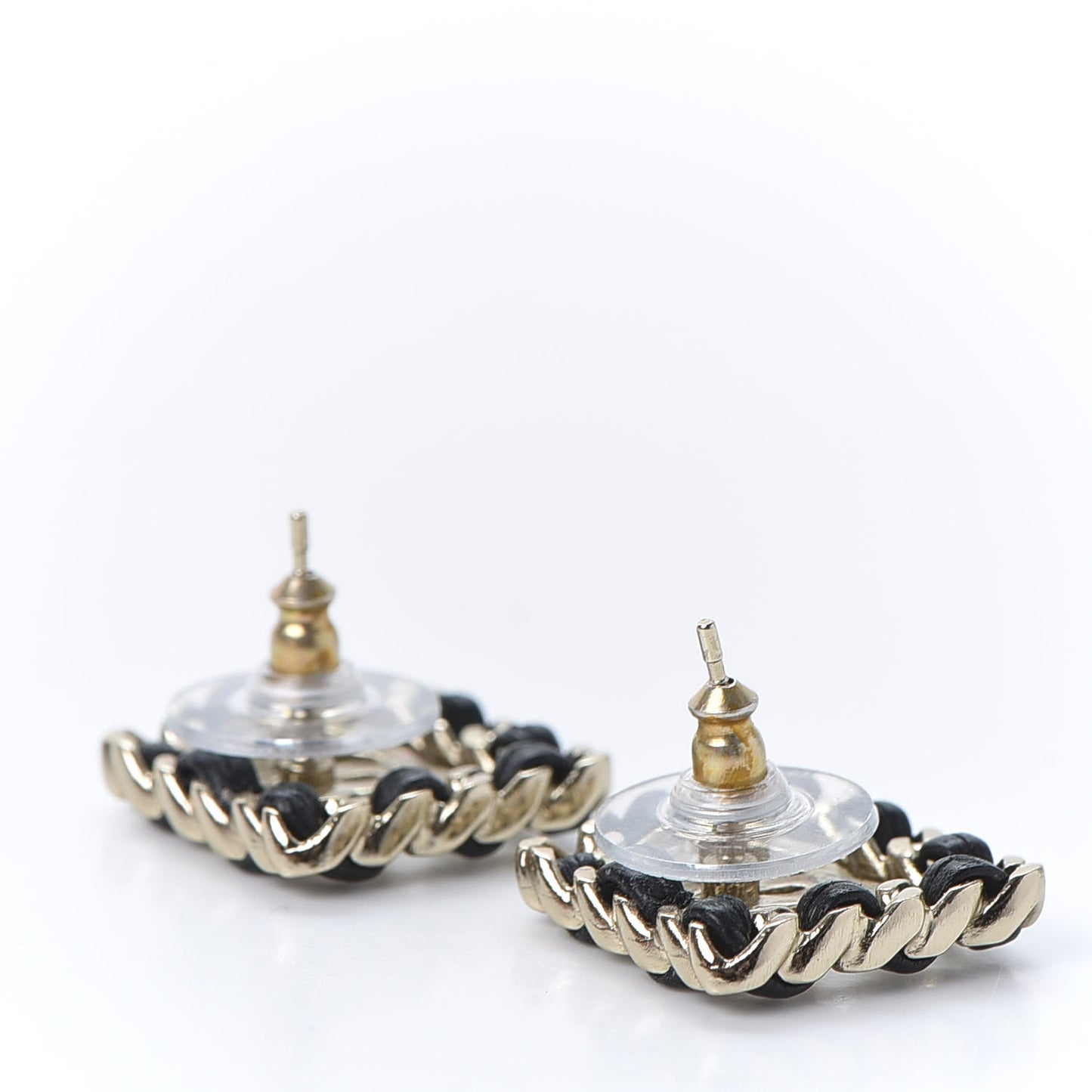 Crystal Lambskin Chain Sergeant Chanel Stud Earrings Black Gold