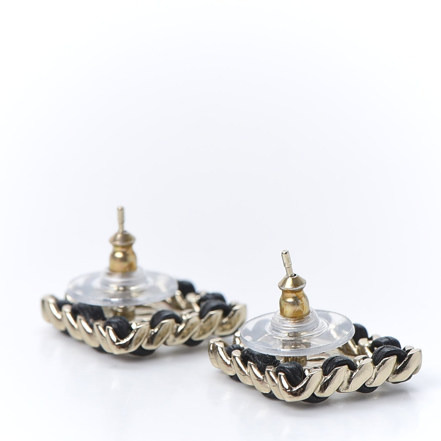Chanel Crystal Lambskin Chain Sergeant Chanel Stud Earrings Black Gold 3 of 6