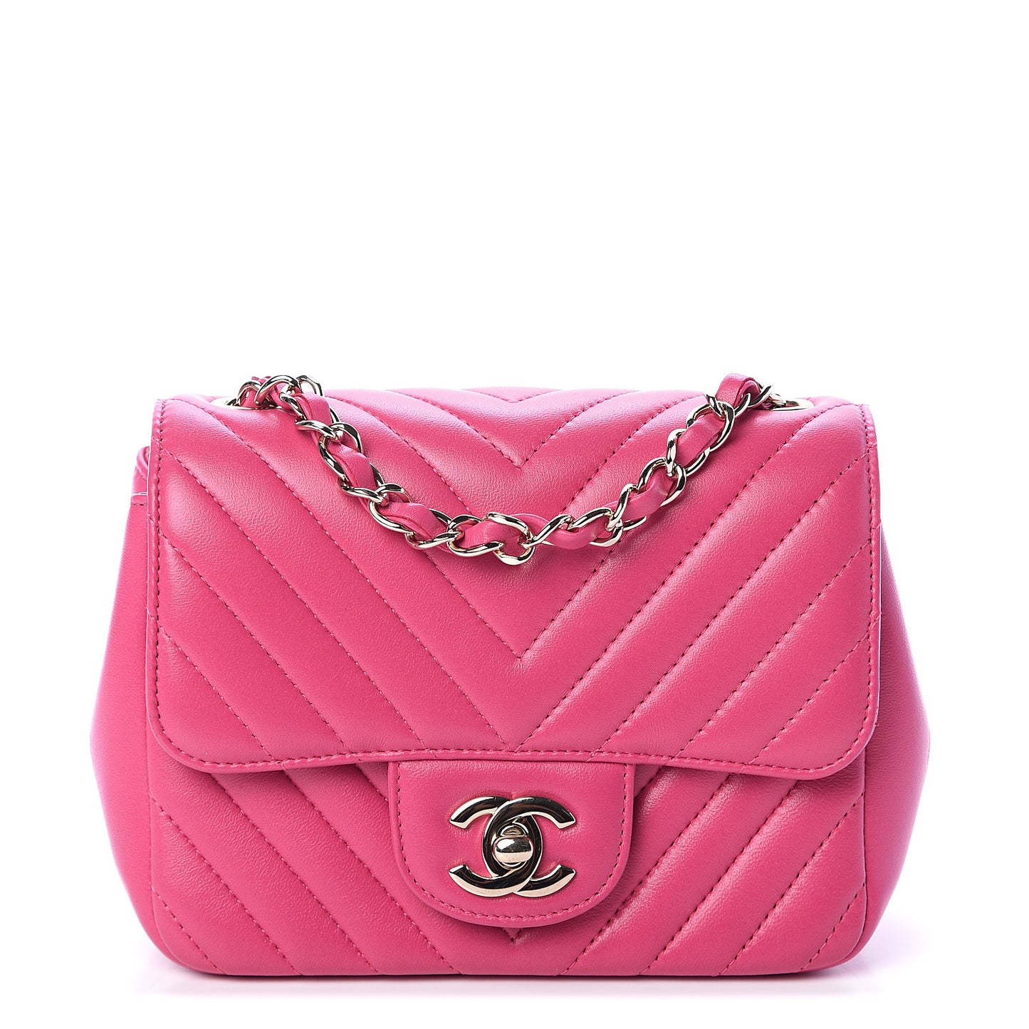 Lambskin Chevron Quilted Mini Square Flap Fuchsia