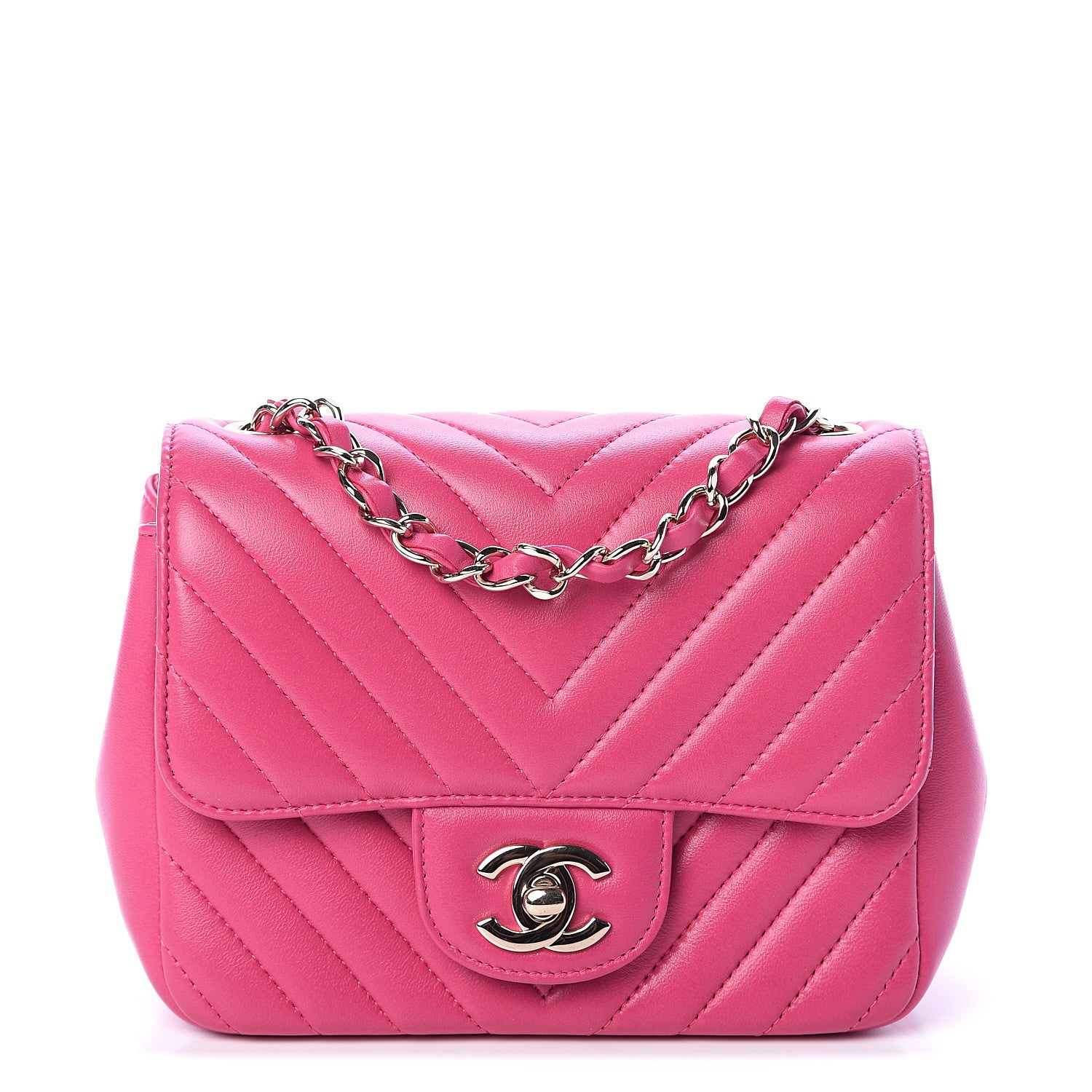 Chanel Lambskin Chevron Quilted Mini Square Flap Fuchsia 1 of 8