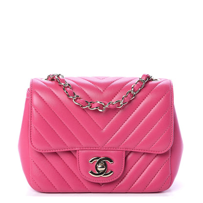 Chanel Lambskin Chevron Quilted Mini Square Flap Fuchsia 1 of 8