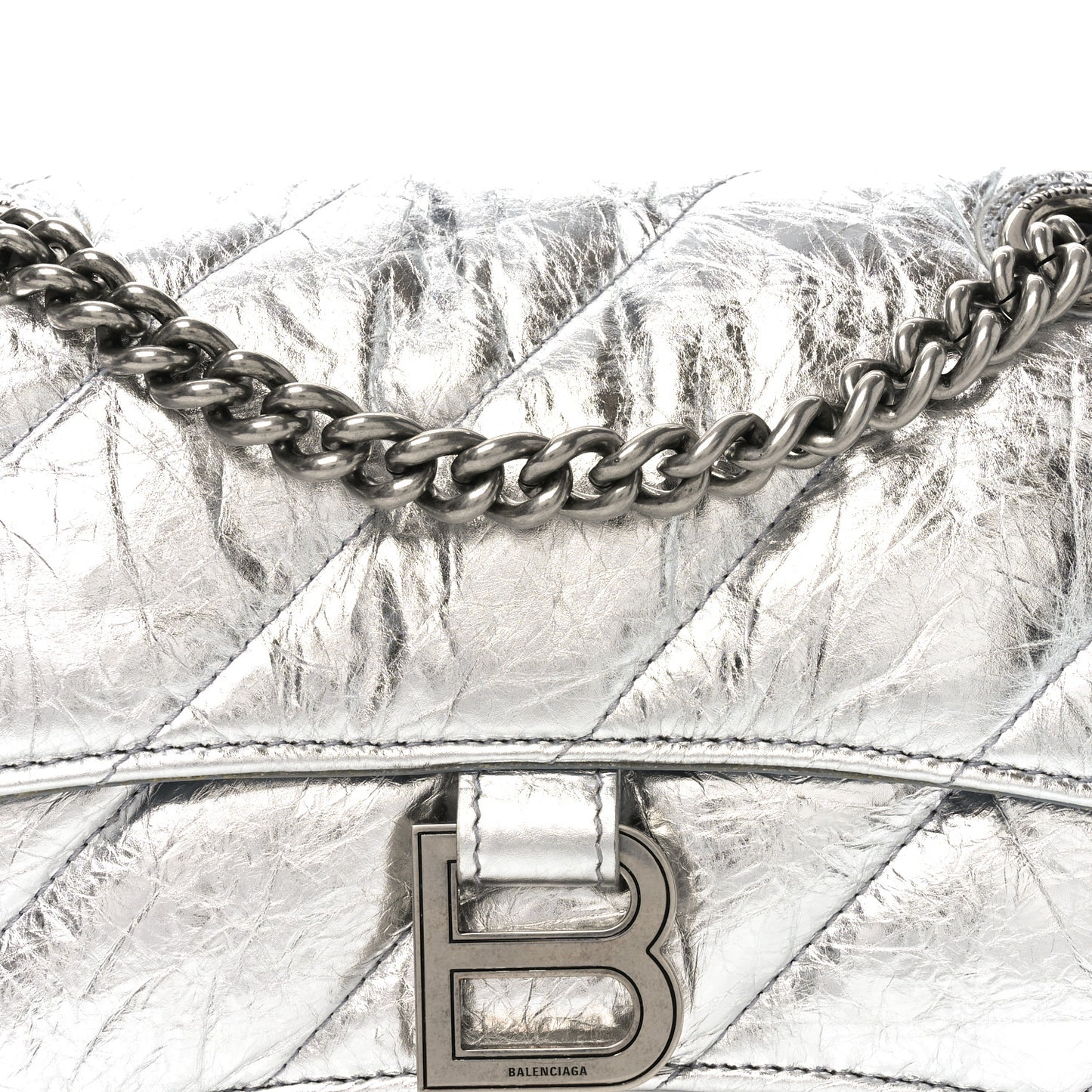 Crushed Calfskin Quilted Small Crush Chain Bag Silver