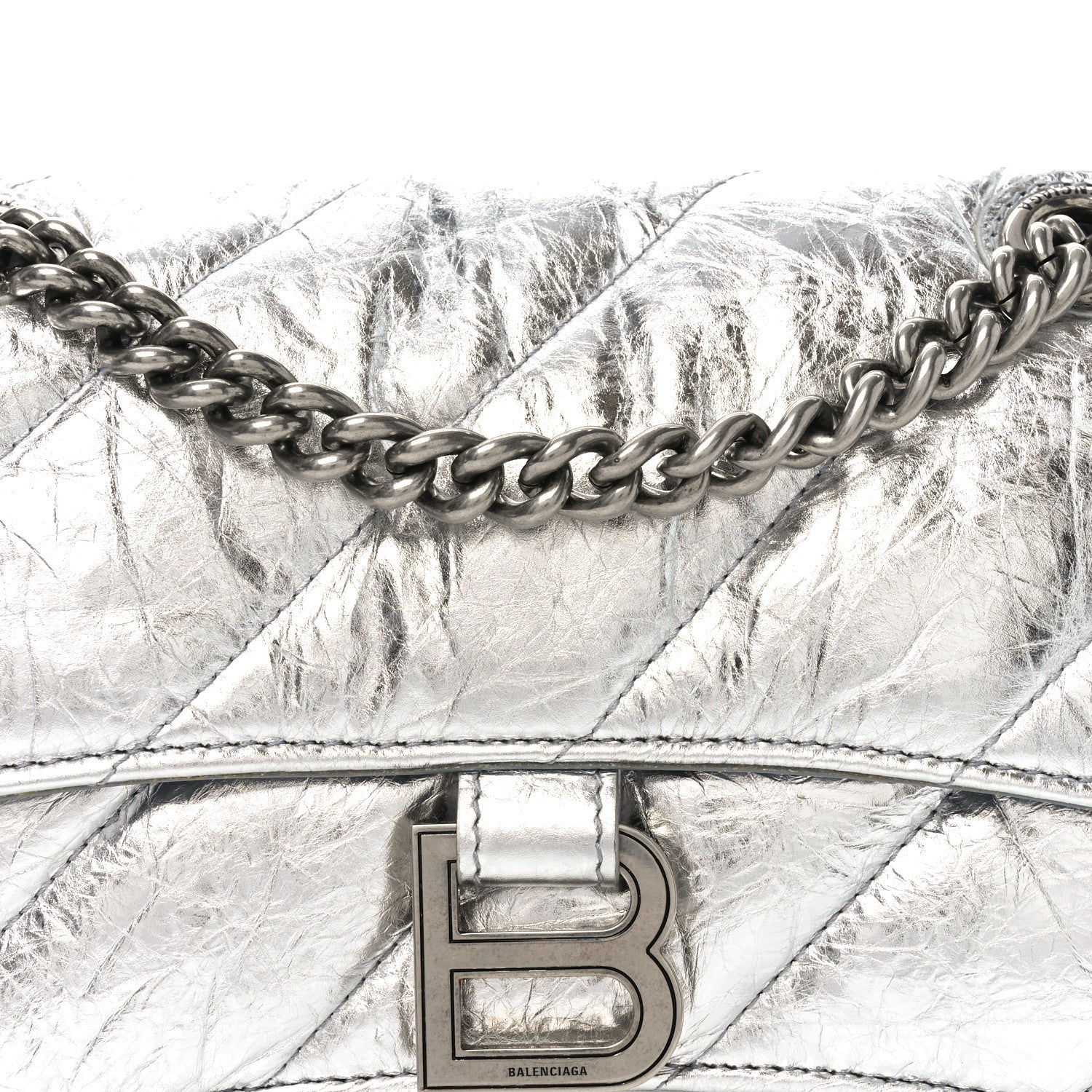 Balenciaga Crushed Calfskin Quilted Small Crush Chain Bag Silver 7 of 9