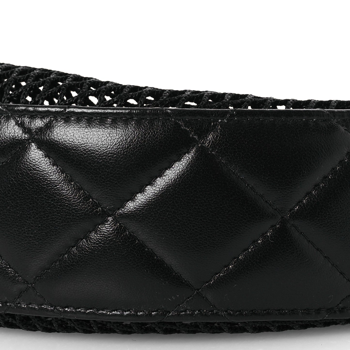 Mesh Shiny Lambskin Chain Hobo Black
