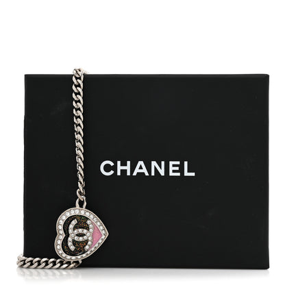 Chanel Resin Crystal Glitter CC Heart Necklace Silver 5 of 5