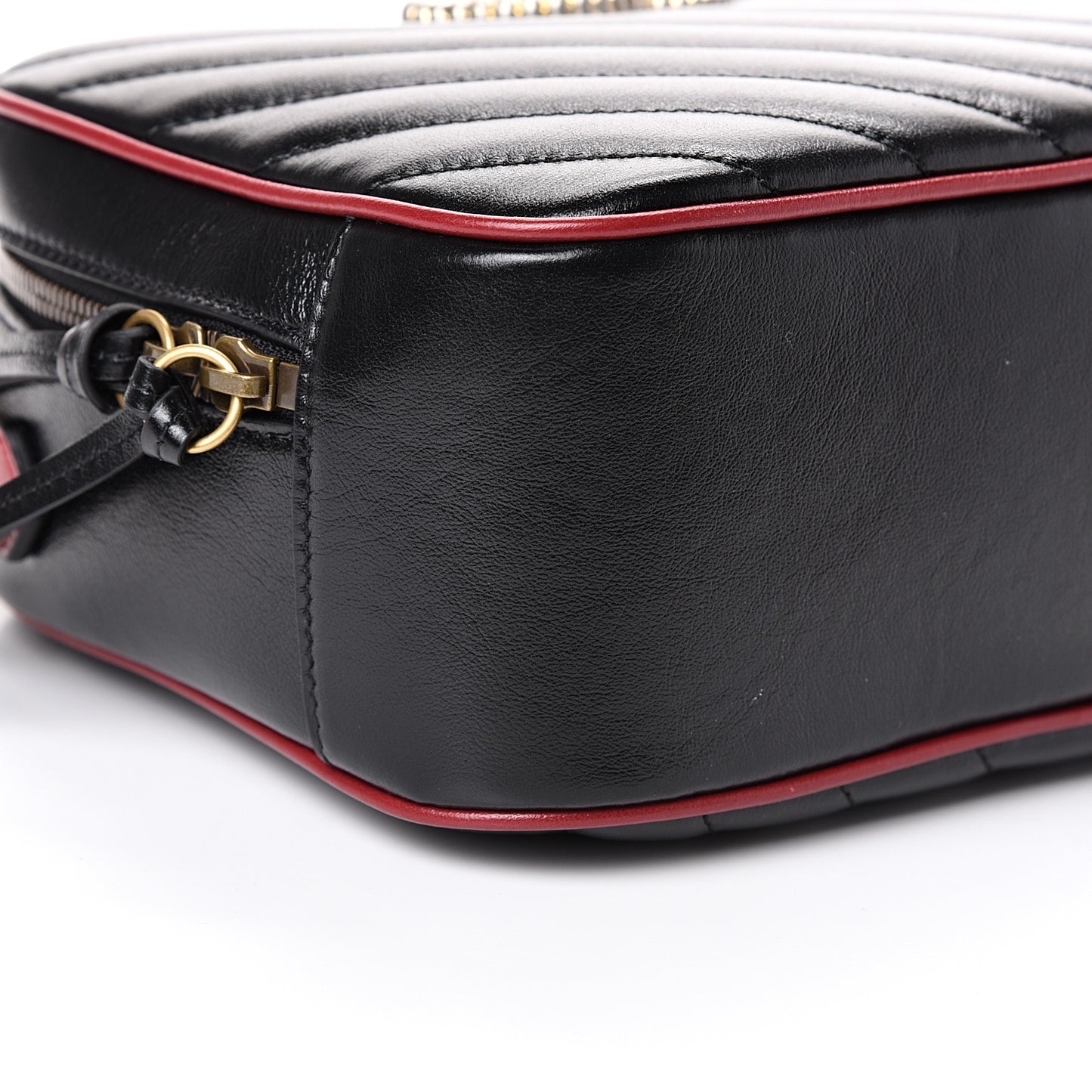 Vintage Effect Calfskin Matelasse Diagonal Small Torchon GG Marmont Bamboo Top Handle Shoulder Bag Black Romantic Cherry