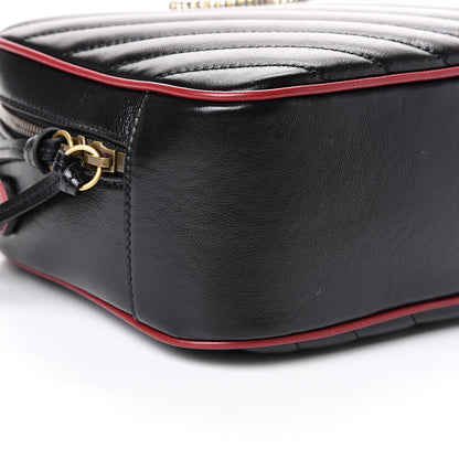 Gucci Vintage Effect Calfskin Matelasse Diagonal Small Torchon GG Marmont Bamboo Top Handle Shoulder Bag Black Romantic Cherry 8 of 12