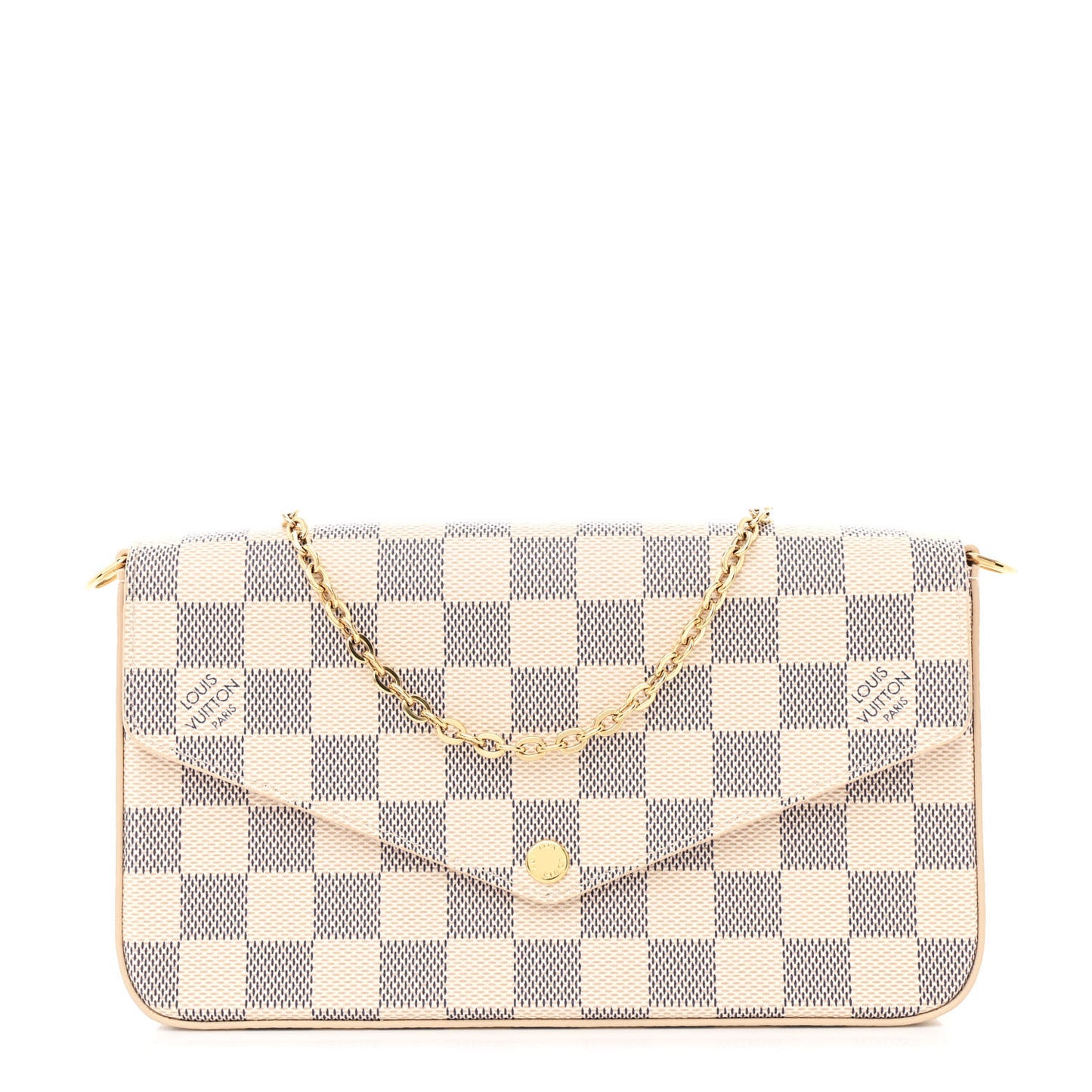 Damier Azur Pochette Felicie Chain Wallet Rose Ballerine